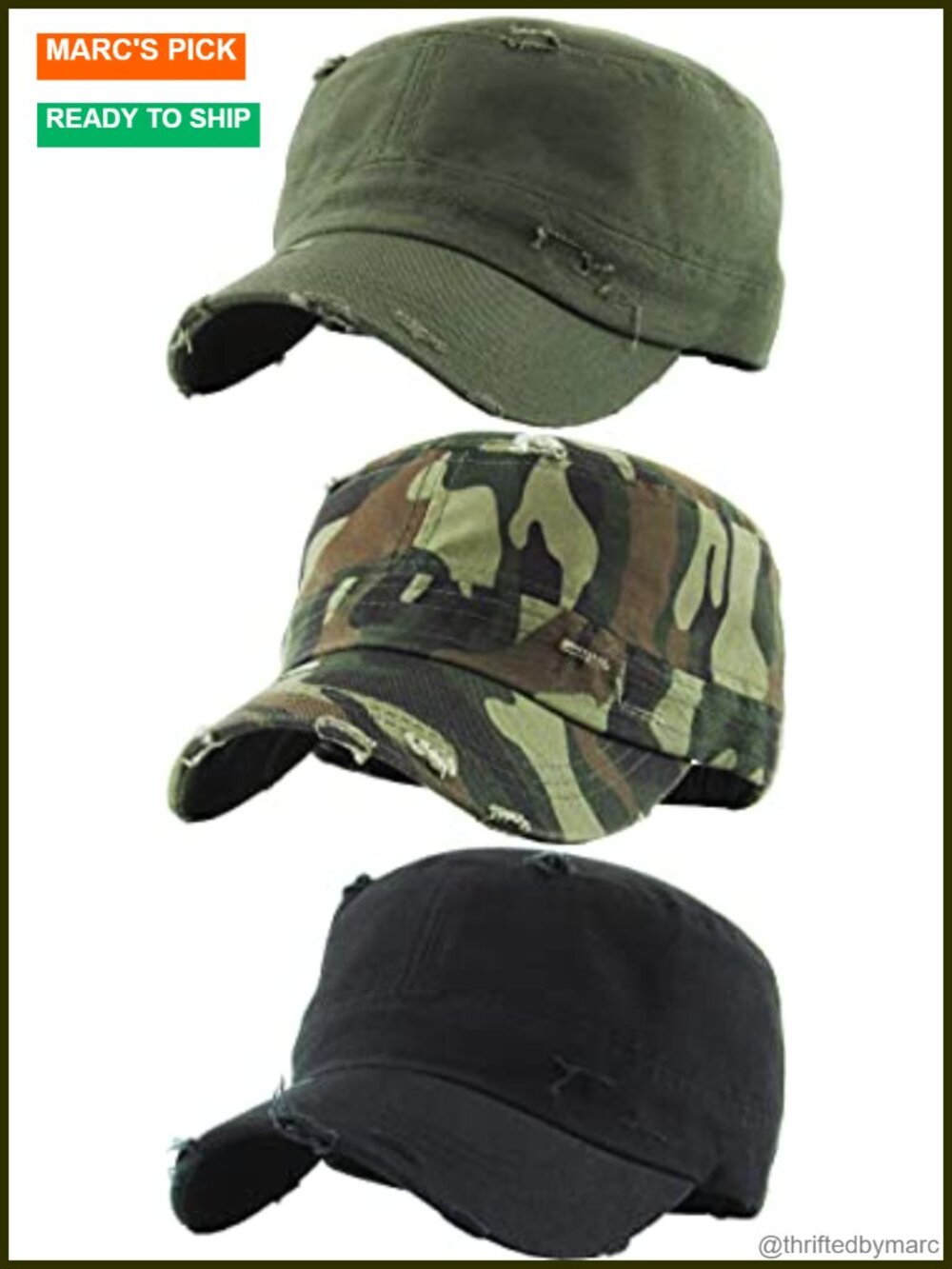 Vintage Distressed Military Newsboy Cap Women's Adjustable Cotton-Poly Cadet Hat